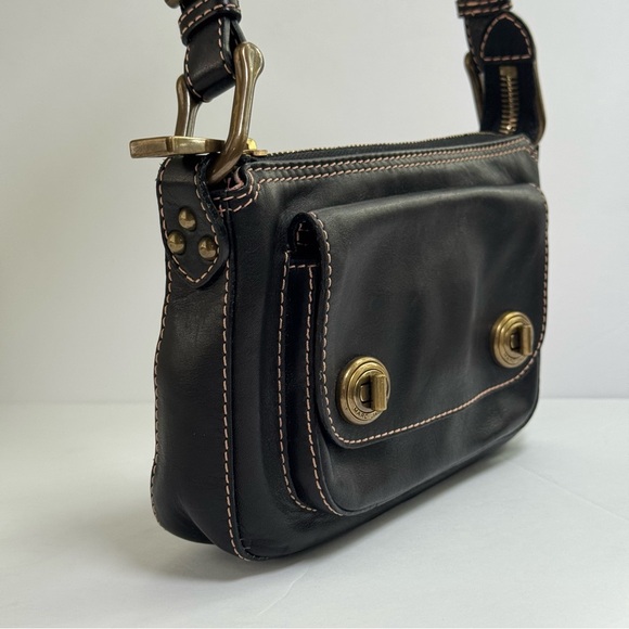 Marc Jacobs Y2K Black Leather Double Turnlock Shoulder Bag Pink Suede Lining - Picture 2 of 15